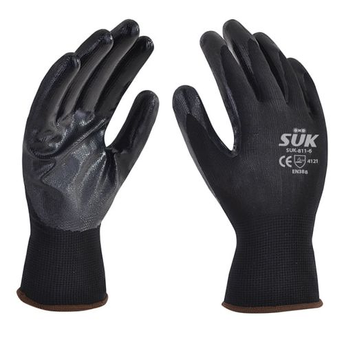 Guante de Nylon Negro Palma de Nitrilo SUK-811