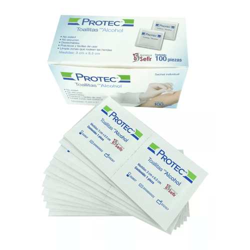 Toallas con Alcohol 3x6.5 cm Protec