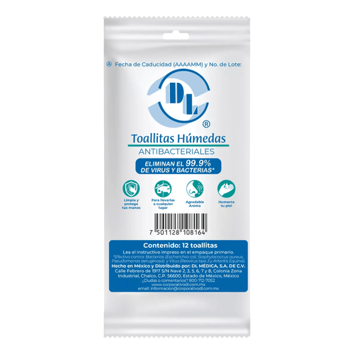 Toallita Húmeda Antibacterial bolsa con 12 piezas