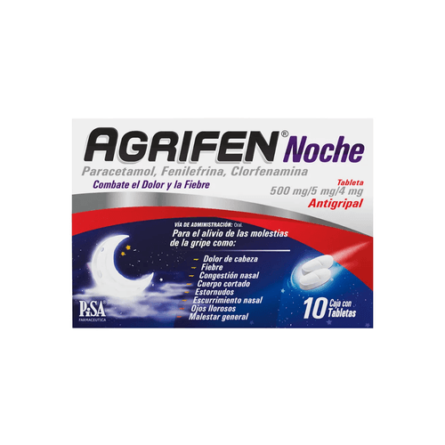 Tabletas Agrifen Noche 500/5/4 mg Caja c/10