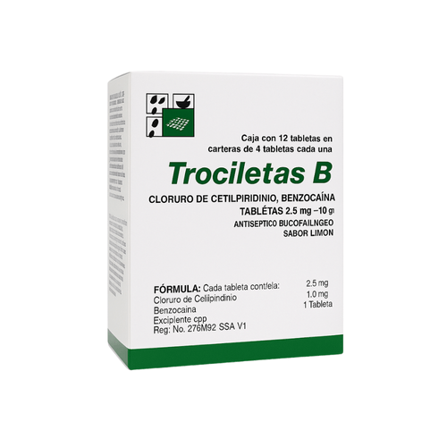 Tabletas Trociletas-B Sabor Limón 2.5/10 mg Pack 3x4