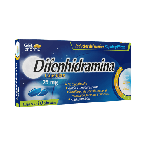 Cápsulas Difenhidramina Gelpharma 25 mg Caja c/10