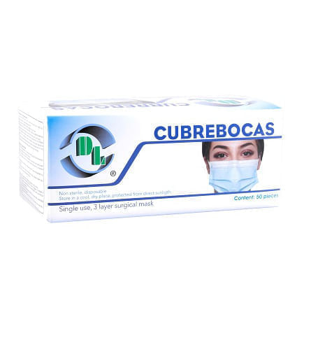 Cubrebocas DL Tricapa Azul Adulto Caja 50 piezas
