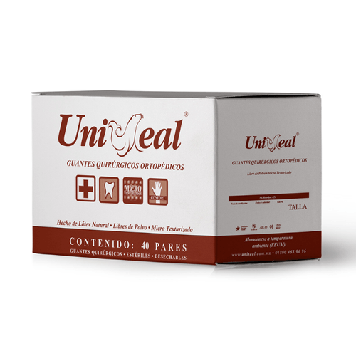 Guante Látex Ortopédico ESTÉRIL Libres de Polvo Uniseal 40 pares