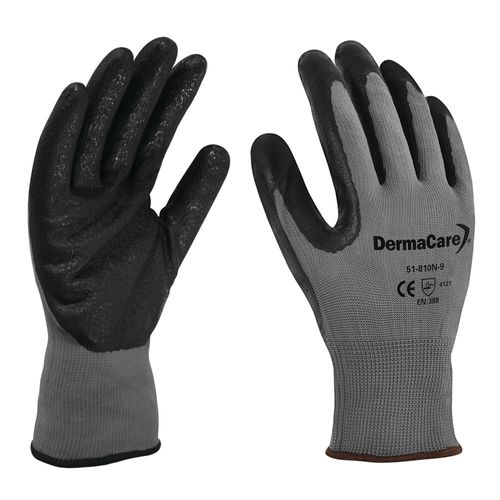 Guante de Poliéster Gris con Palma de Nitrilo Espumado DermaCare 51-810N